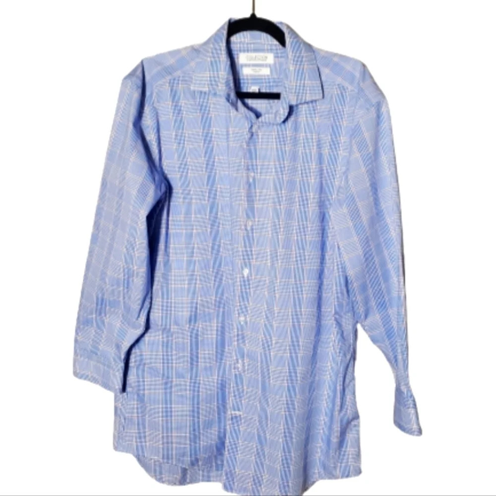 Collection by Michael Strahan Button Up Blue Plaid Dress Shirt Men's 17 32/33